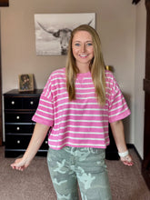 Load image into Gallery viewer, Everyday Stripe Tee {pink/cream}
