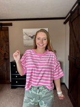 Load image into Gallery viewer, Everyday Stripe Tee {pink/cream}
