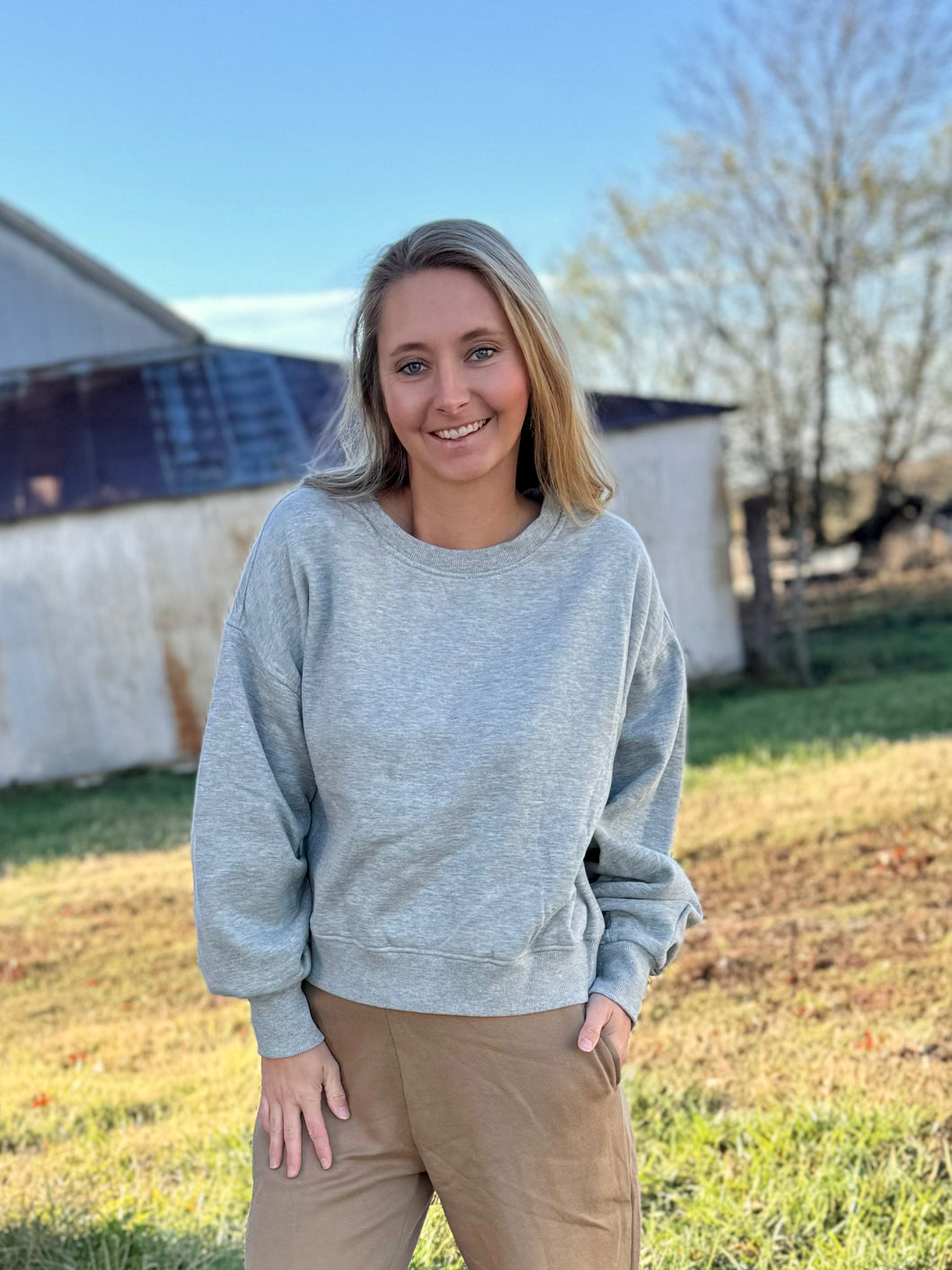 Feelin' Comfy Crewneck {Heather Grey}