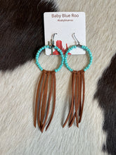 Load image into Gallery viewer, Turquoise Beaded Hoops with Fringe Earrings
