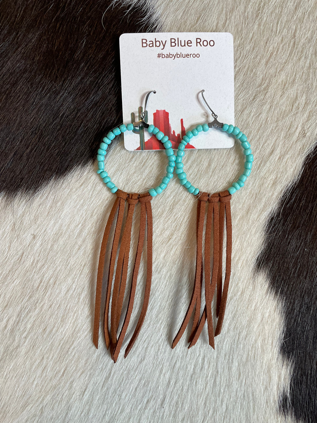 Turquoise Beaded Hoops with Fringe Earrings