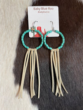 Load image into Gallery viewer, Turquoise Beaded Hoops with Fringe Earrings
