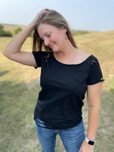Load image into Gallery viewer, Distressed Black Ripped Tee
