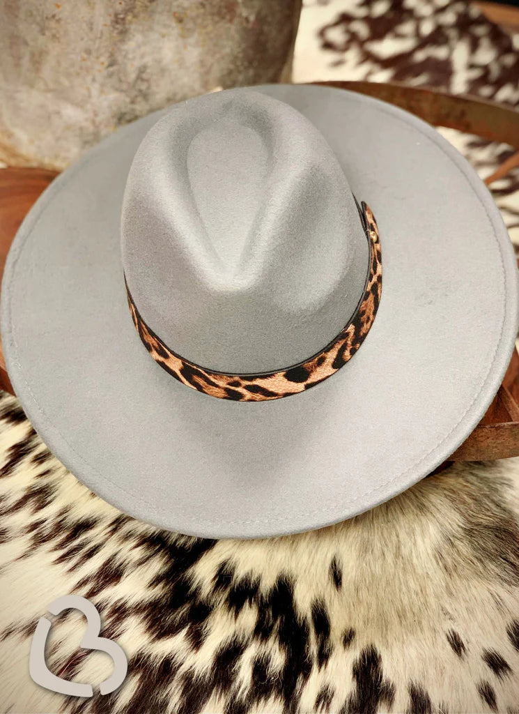Leopard Band Panama Hat~Grey